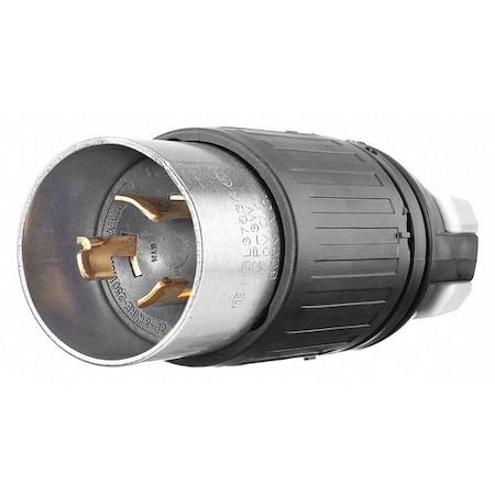 Bryant Locking Plug, Non-NEMA, 50 A, 250/600V AC, Single Phase, 2 Pole, Screw Terminals, Black 3763