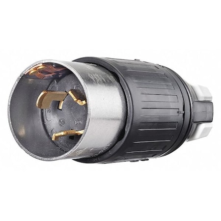 Bryant Locking Plug, Non-NEMA, 50 A, 250/600V AC, Single Phase, 3 Pole, Screw Terminals, Black 3765