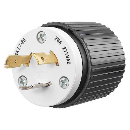 Bryant Locking Plug, L7-20P, 20 A, 277V AC, Single Phase, 2 Pole, Screw Terminals, Black, White 70720NP
