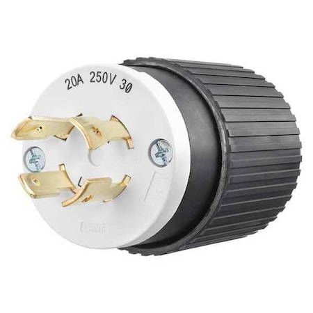 Bryant Locking Plug, L15-20P, 20 A, 250V AC, Three Phase, 3 Pole, Screw Terminals, Black, White 71520NP