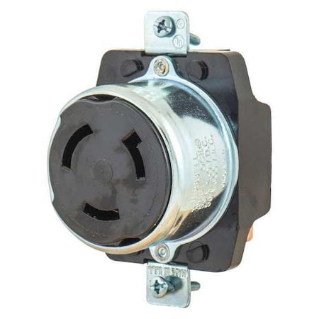 Bryant Locking Receptacle, Non-NEMA, 50 A, 250/600V AC, Single Phase, 2 Pole, Flush Mount, Screw Terminals 3771