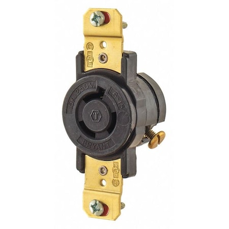Bryant Locking Receptacle, L6-15R, 15 A, 250V AC, Single Phase, 2 Pole, Flush Mount, Screw Terminals 70615FR