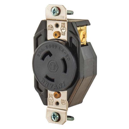 Bryant Locking Receptacle, L6-20R, 20 A, 250V AC, Single Phase, 2 Pole, Flush Mount, Screw Terminals 70620FR