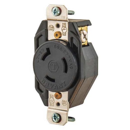 Bryant Locking Receptacle, L7-20R, 20 A, 277V AC, Single Phase, 2 Pole, Flush Mount, Screw Terminals 70720FR