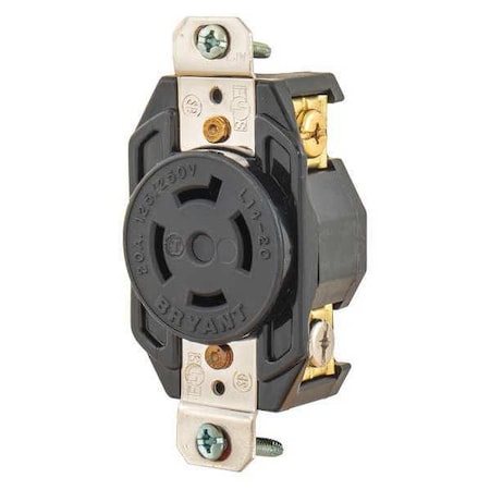Bryant Locking Receptacle, L14-20R, 20 A, 125/250V AC, Single Phase, 3 Pole, Flush Mount, Screw Terminals 71420FR