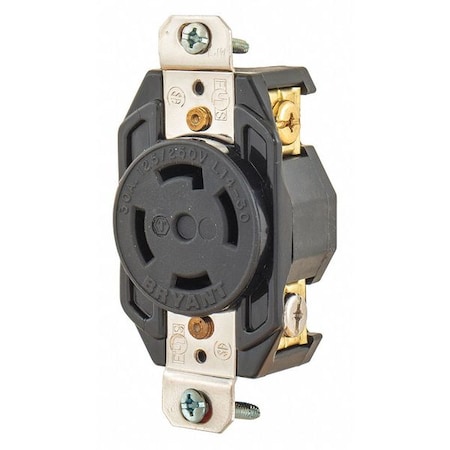 Bryant Locking Receptacle, L14-30R, 30 A, 125/250V AC, Single Phase, 3 Pole, Flush Mount, Screw Terminals 71430FR