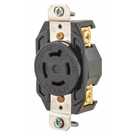 Bryant Locking Receptacle, L15-20R, 20 A, 250V AC, Three Phase, 3 Pole, Flush Mount, Screw Terminals 71520FR