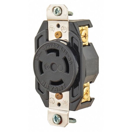 Bryant Locking Receptacle, L16-30R, 30 A, 480V AC, Three Phase, 3 Pole, Flush Mount, Screw Terminals 71630FR
