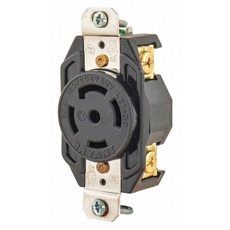 Bryant Locking Receptacle, L21-30R, 30 A, 120/208V AC, Three Phase, 4 Pole, Flush Mount, Screw Terminals BRY72130FR