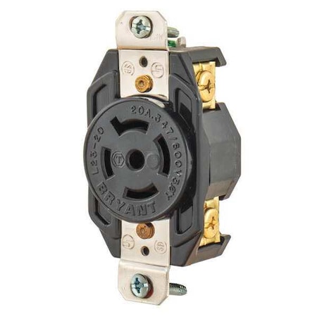 Bryant Locking Receptacle, L23-20R, 20 A, 347/600V AC, Three Phase, 4 Pole, Flush Mount, Screw Terminals 72320FR