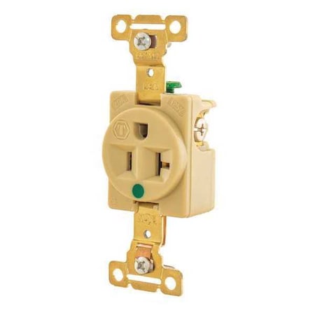 Bryant Straight Blade Receptacle, 5-20R, 20 A, 125V AC, 2 Pole, 3 Wire, Flush Mount, Grounded 8310I