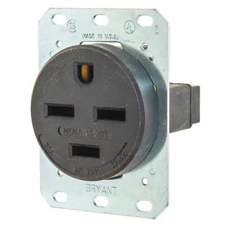 Bryant Straight Blade Receptacle, 15-30R, 30 A, 250V AC, 3 Pole, 4 Wire, Flush Mount, Grounded 8430FR