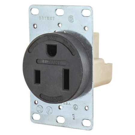 Bryant Straight Blade Receptacle, 5-50R, 50 A, 125V AC, 2 Pole, 3 Wire, Flush Mount, Grounded 9550FR