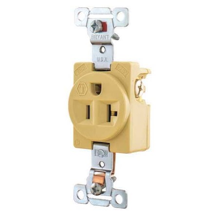 Bryant Straight Blade Receptacle, 5-20R, 20 A, 125V AC, 2 Pole, 3 Wire, Flush Mount, Grounded 5361I