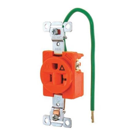 Bryant Straight Blade Receptacle, 5-20R, 20 A, 125V AC, 2 Pole, 3 Wire, Flush Mount, Grounded 5361IG