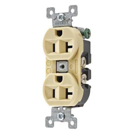 Bryant Straight Blade Receptacle, 5-20R, 20 A, 125V AC, 2 Pole, 3 Wire, Flush Mount, Grounded 5362BI