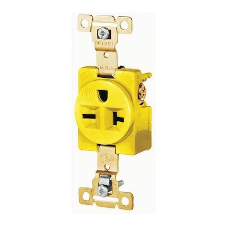 Bryant Straight Blade Receptacle, 6-20R, 20 A, 250V AC, 2 Pole, 3 Wire, Flush Mount, Grounded 5461CR