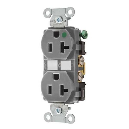 Bryant Straight Blade Receptacle, 5-20R, 20 A, 125V AC, 2 Pole, 3 Wire, Flush Mount, Grounded 8300HBGRY