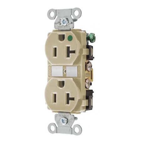 Bryant Straight Blade Receptacle, 5-20R, 20 A, 125V AC, 2 Pole, 3 Wire, Flush Mount, Grounded BRY8300HBI