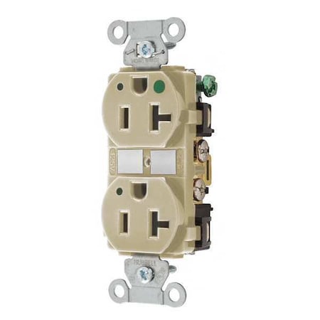 Bryant Straight Blade Receptacle, 5-20R, 20 A, 125V AC, 2 Pole, 3 Wire, Flush Mount, Grounded 8300HBIL