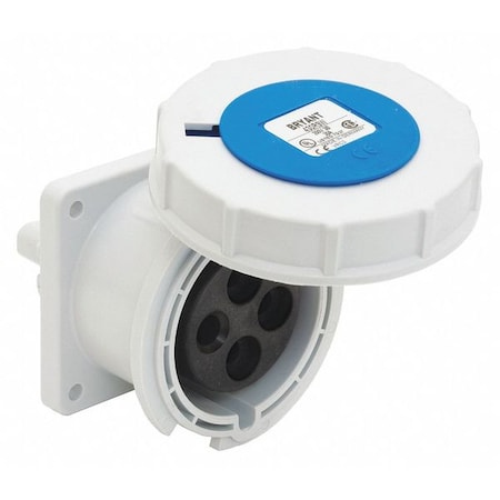 Bryant Watertight Pin & Sleeve Receptacle, 20 A, 250V AC, Single Phase, 2 Pole, IEC Grounding, Blue BRY320R6W