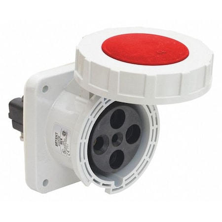 Bryant Watertight Pin & Sleeve Receptacle, 100 A, 480V AC, Three Phase, 3 Pole, IEC Grounding, Red BRY4100R7W
