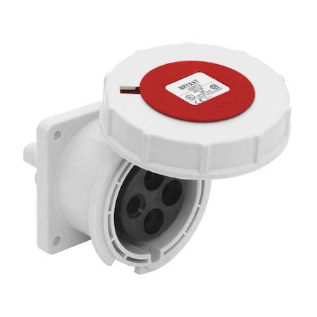 Bryant Watertight Pin & Sleeve Receptacle, 30 A, 480V AC, Single Phase, 3 Pole, IEC Grounding, Red BRY430R7W