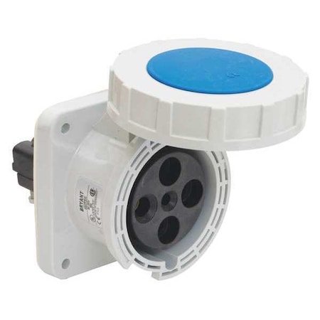 Bryant Watertight Pin & Sleeve Receptacle, 60 A, 250V AC, Three Phase, 3 Pole, IEC Grounding, Blue BRY460R9W