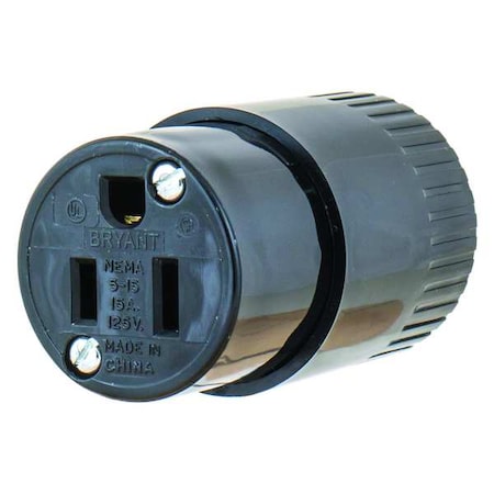 Bryant Straight Blade Connector, 5-15R, 15 A, 125V AC, 2 Pole, 3 Wire, Screw Terminals, Black 5269B