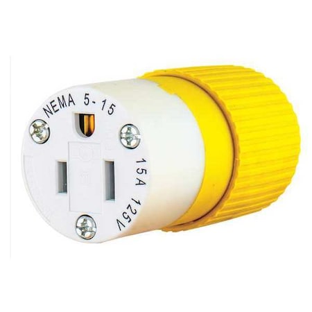 Bryant Straight Blade Connector, 5-15R, 15 A, 125V AC, 2 Pole, 3 Wire, Screw Terminals, Yellow BRY5269NCSY