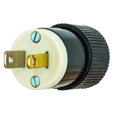 Bryant Straight Blade Plug, 1-15P, 15 A, 125V AC, 2 Pole, Screw Terminals, Non-Grounded 9754NS