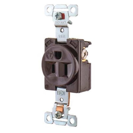 Bryant Straight Blade Receptacle, 5-15R, 15 A, 125V AC, 2 Pole, 3 Wire, Flush Mount, Grounded 5261