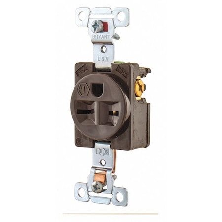Bryant Straight Blade Receptacle, 6-15R, 15 A, 250V AC, 2 Pole, 3 Wire, Flush Mount, Grounded 5661