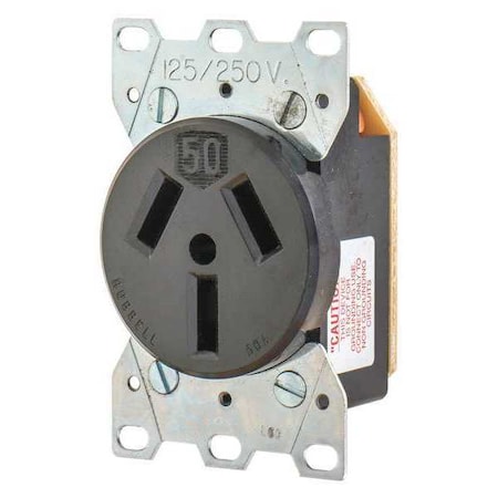 Bryant Straight Blade Receptacle, 10-50R, 50 A, 125/250V AC, 3 Pole, 3 Wire, Flush Mount, Non-Grounded 9306
