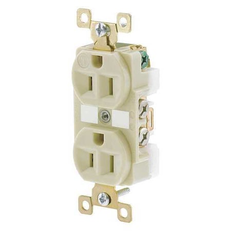 Bryant Straight Blade Receptacle, 5-15R, 15 A, 125V AC, 2 Pole, 3 Wire, Flush Mount, Grounded BRY5262I