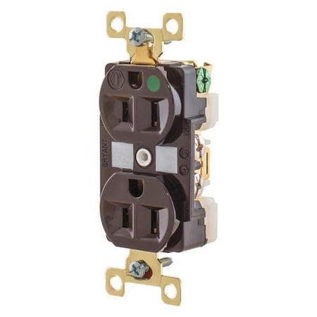 Bryant Straight Blade Receptacle, 5-15R, 15 A, 125V AC, 2 Pole, 3 Wire, Flush Mount, Grounded BRY8200