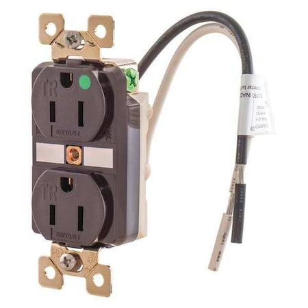 ZORO SELECT Receptacle, 15 A Amps, 125V AC, Flush Mount, Standard Duplex Outlet, 5-15R, Brown BRY8200TR