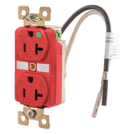 Bryant Straight Blade Receptacle, 5-20R, 20 A, 125V AC, 2 Pole, 3 Wire, Flush Mount, Grounded BRY8300RTR