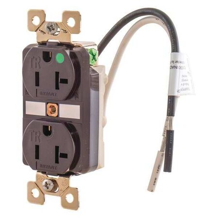 Bryant Straight Blade Receptacle, 5-20R, 20 A, 125V AC, 2 Pole, 3 Wire, Flush Mount, Grounded BRY8300TR