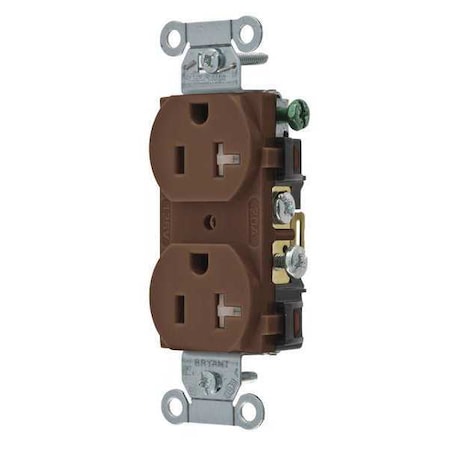 Bryant Straight Blade Receptacle, 5-20R, 20 A, 125V AC, 2 Pole, 3 Wire, Flush Mount, Grounded CBRS20TR