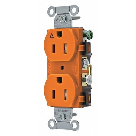 Bryant Straight Blade Receptacle, 5-15R, 15 A, 125V AC, 2 Pole, 3 Wire, Flush Mount, Isolated Ground CR15IG