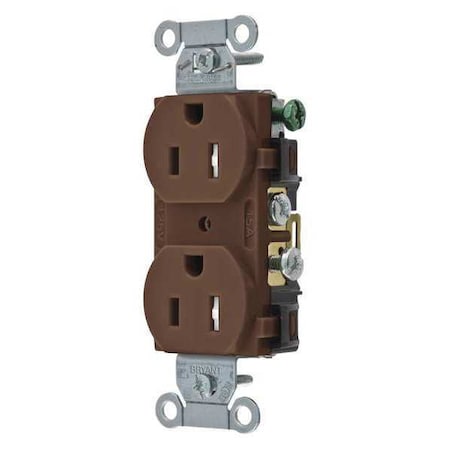 Bryant Straight Blade Receptacle, 5-15R, 15 A, 125V AC, 2 Pole, 3 Wire, Flush Mount, Grounded CRS15TR