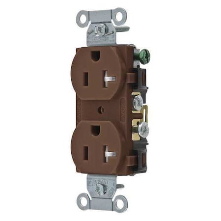 Bryant Straight Blade Receptacle, 5-20R, 20 A, 125V AC, 2 Pole, 3 Wire, Flush Mount, Grounded CRS20TR