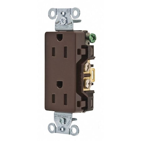 Bryant Straight Blade Receptacle, 5-15R, 15 A, 125V AC, 2 Pole, 3 Wire, Flush Mount, Grounded DRS15