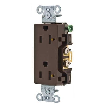 Bryant Straight Blade Receptacle, 5-20R, 20 A, 125V AC, 2 Pole, 3 Wire, Flush Mount, Self-Grounded DRS20