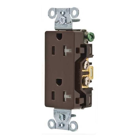 Bryant Straight Blade Receptacle, 5-20R, 20 A, 125V AC, 2 Pole, 3 Wire, Flush Mount, Self-Grounded DRS20TR