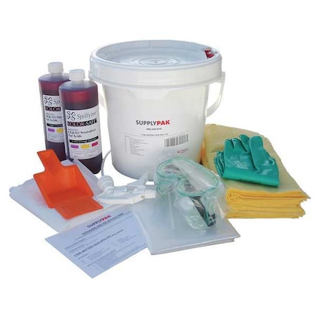 Supplypak Battery Acid Spill Kit, 3 gal Volume Absorbed per Kit, 2 gal Capacity, Bucket SUPPLY-224