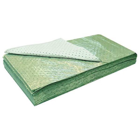 Spilfyter Sorbent Pad, Universal, 15 gal Vol Absorbed per Pkg, 32 in x 54 in, Green, Polypropylene, 20 PK G-3254L