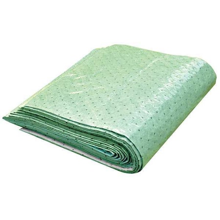 Spilfyter Sorbent Pad, Universal, 32 gal Vol Absorbed per Pkg, 45 in x 64 in, Green, Polypropylene, 15 PK G-6445H