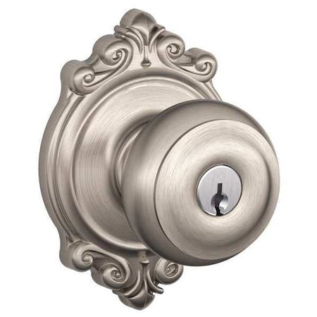 Schlage Satin Nickel Entrance Knob Lockset, Georgian/Brookshire F51A GEO 619 BRK